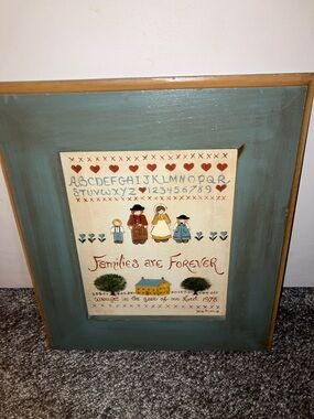 Families Are Forever Framed Wall Art - Blue Green Frame FOLK ART VINTAGE